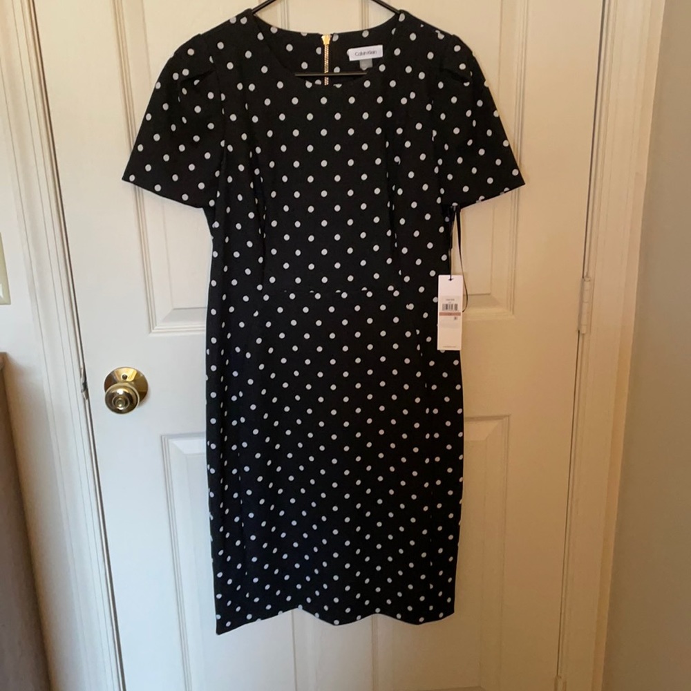 Calvin Klein polka dot sheath dress